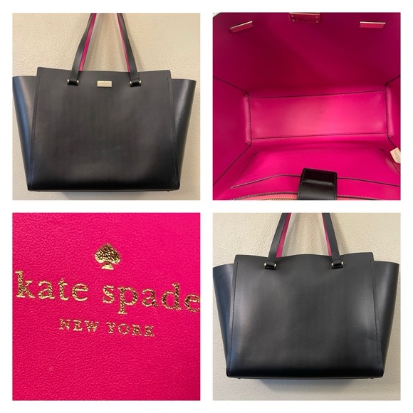 kate spade new york Handbags - Kate Spade‎ Black & Hot Pink Leather Tote Bag Large
